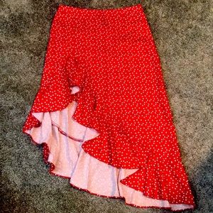 Red heart ruffle midi skirt
